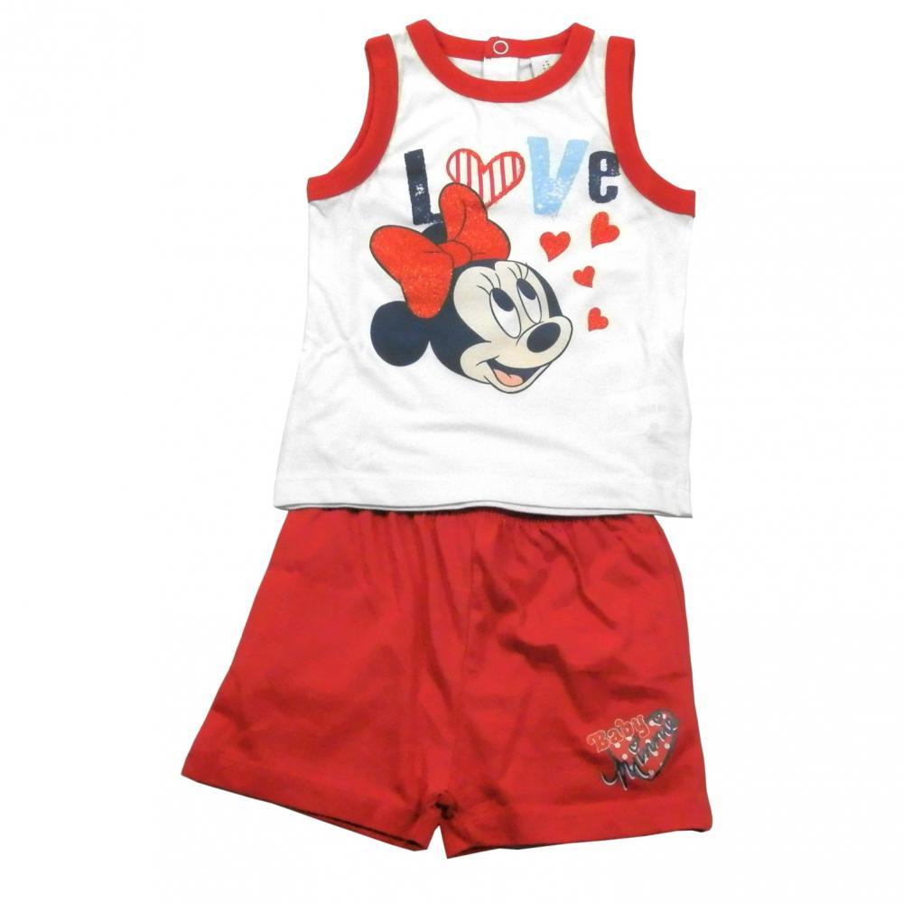 Set tricou fara maneci si pantaloni scurti Disney Minnie Mouse Rosu 18 luni