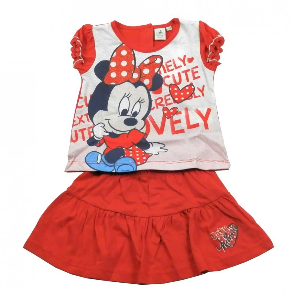 Set tricou cu maneci scurte si fusta Disney Minnie Mouse Rosu 12 luni