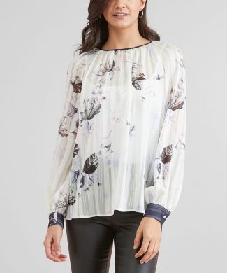Bluza transparenta cu model floral-bluze-NEXT