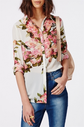 Camasa de Dama CremeCouture Creamy Flora Print