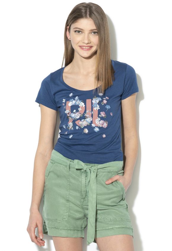 Tricou cu imprimeu logo si floral Doreen-tricouri-Pepe Jeans London