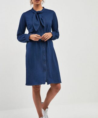 Rochie din denim cu funda din panglici-rochii-NEXT