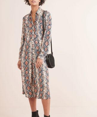 Rochie midi tip camasa - cu croiala evazata si imprimeu sarpe-rochii-NEXT