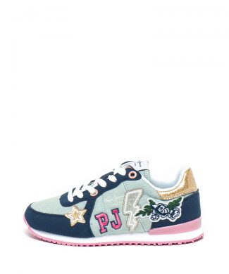 Pantofi sport din piele ecologica si material textil - cu aplicatii Sydney-pantofi clasici-Pepe Jeans London
