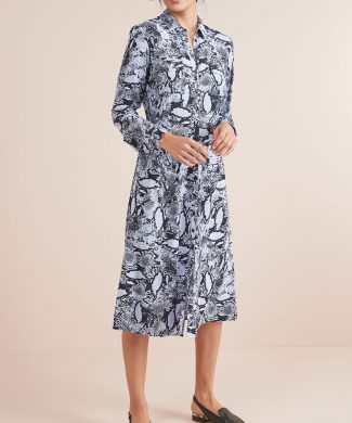 Rochie midi tip camasa cu model reptila si croiala evazata-rochii-NEXT