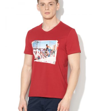 Tricou super slim fit cu imprimeu grafic-tricouri-GUESS JEANS