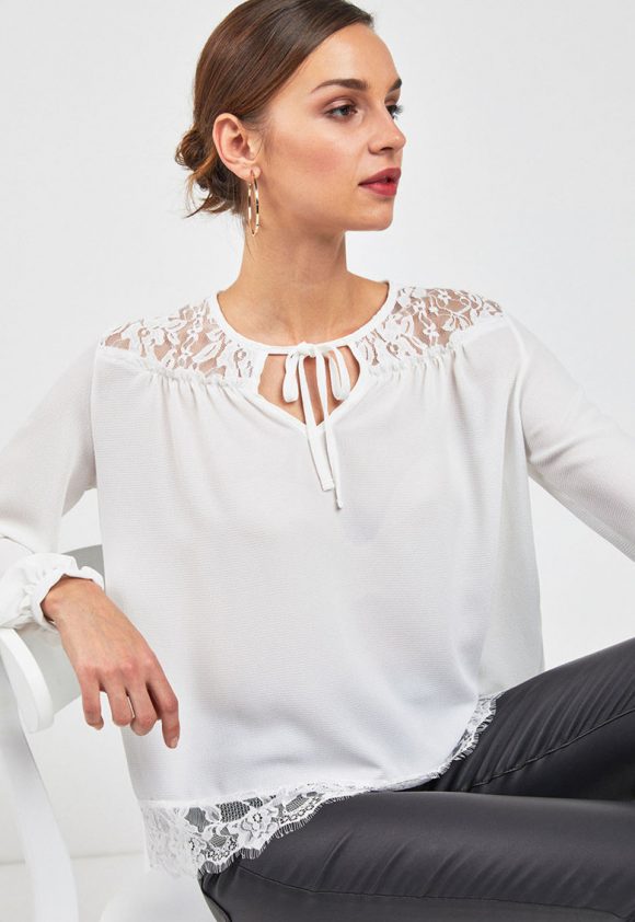 Bluza tip tunica cu insertii de dantela-bluze-NEXT